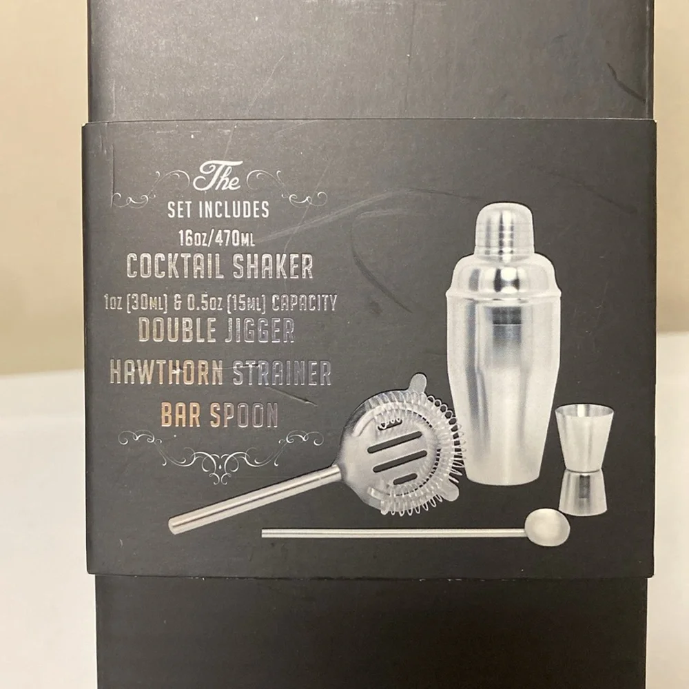 Stainless Steel Cocktail Shaker Set 4pc Bar Kit NIB Home Bartender Gift